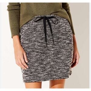LOFT Women’s Knit Skirt Casual Drawstring Pull On Black White Marled Cozy
